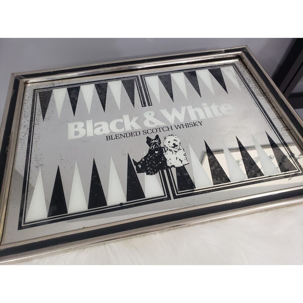 Vintage 1980 Brytone Black & White Scotch‎ Whisky Advertising Mirror Sign Large